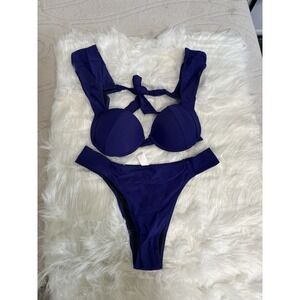Peddney Women's Blue 2 Piece Tie Swim Suit Bikini Size XL Solid New